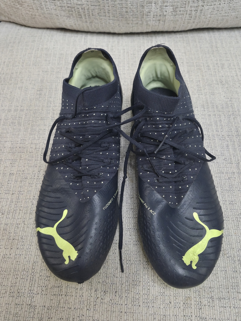 Puma Men's Navy Soccer Cleats with Lime Puma Logo
